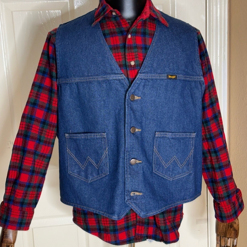 Wrangler Authentic Western Jacket Blue Denim Button Up Jean Vest Adult Size XL‌ - Picture 11 of 13